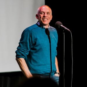 Matthew Taylor telling a story for The Narrators at Buntport Theater, January 2020