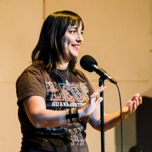 Shelsea Ochoa telling a story at The Narrators, October 2019